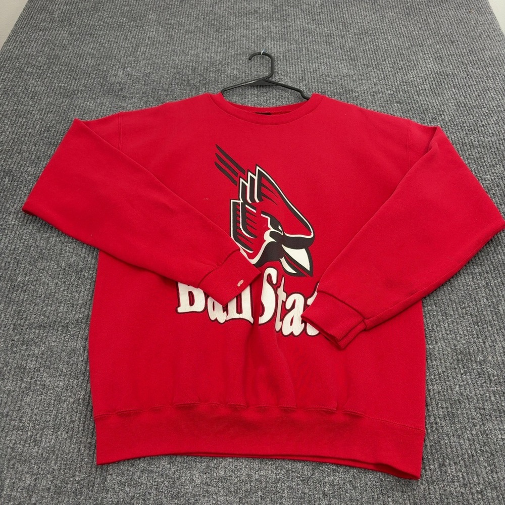 Vintage Ball State Sweatshirt Mens L Red Cotton Blend Crewneck Sporty Casual